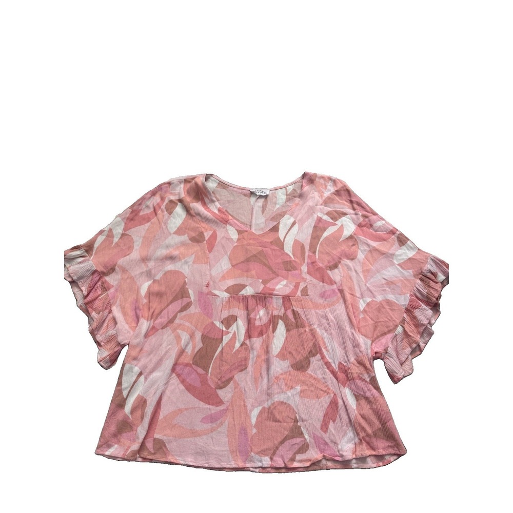Emily Wonder Top Blouse Peach Pink and White Large Flowy Vacation Beach Workwear